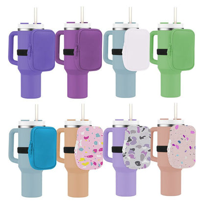 Mug Tumbler with Handle Insulated Tumbler with Lids Straw Stainless Steel Coffee Cups with Adjustable Strap Water Bottle Pouch - Renee Lane Company