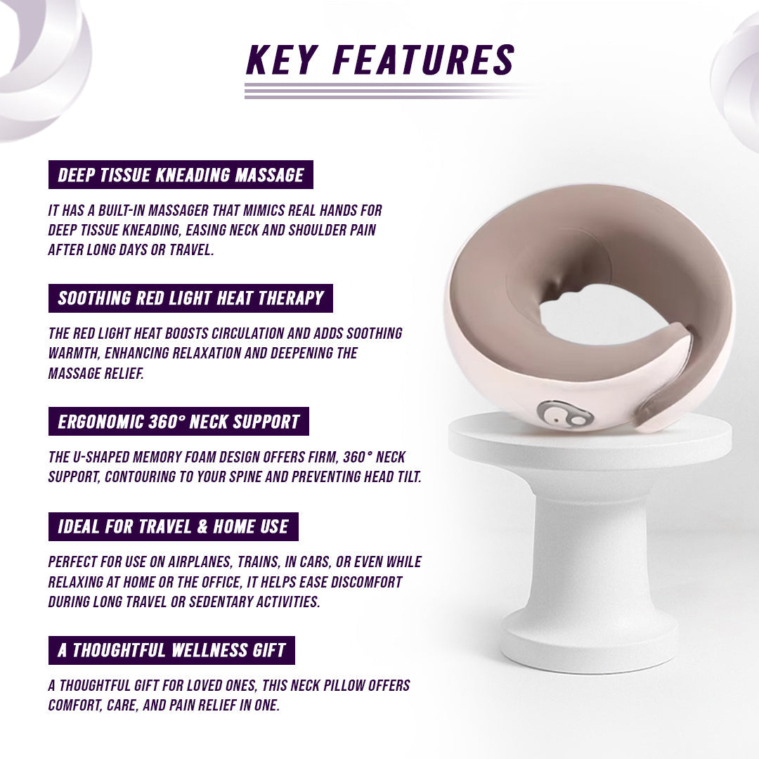 Beige neck massage pillow with integrated front control panel
