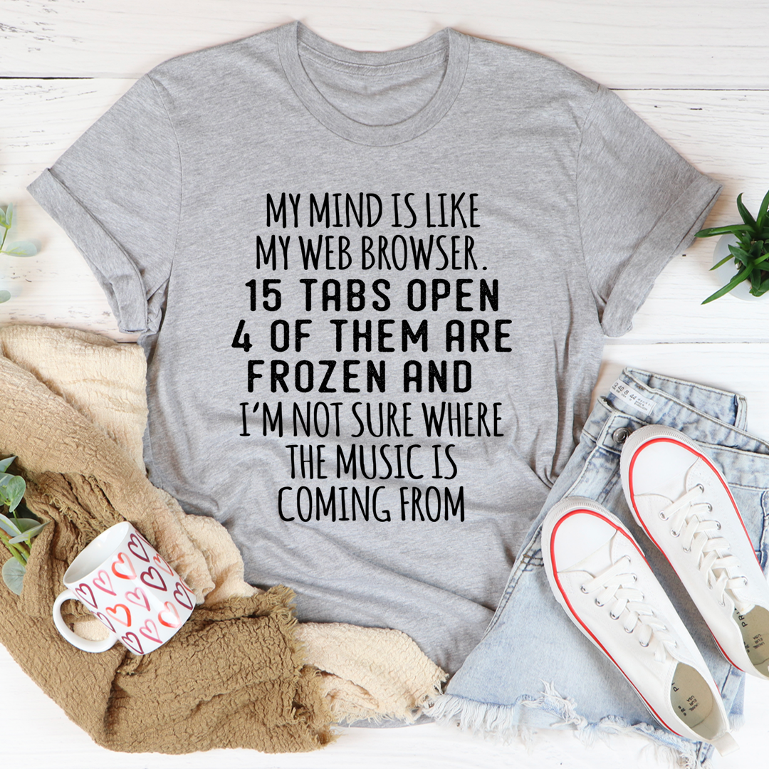 Dark gray heather crew-neck T-shirt with quote graphic text across the chest