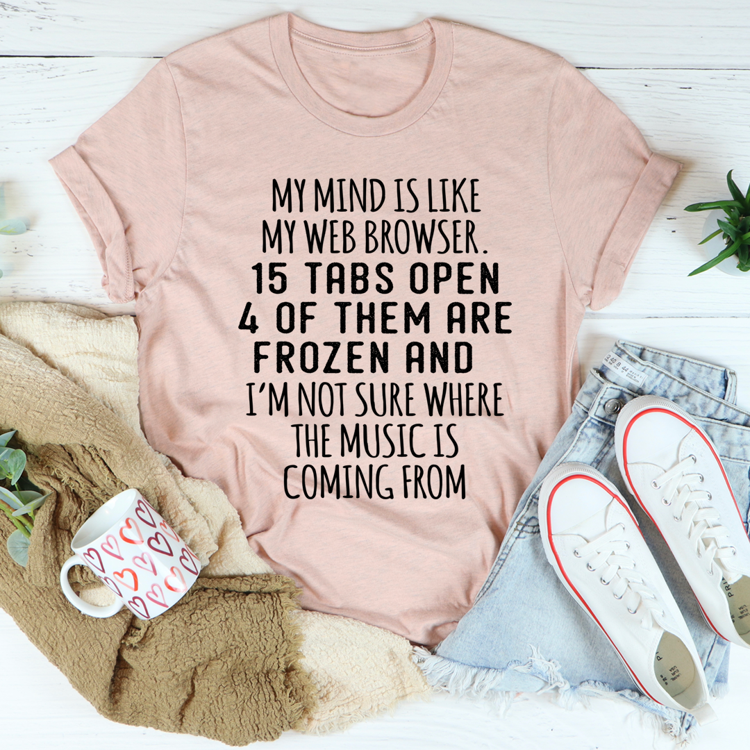 Dusty rose crew-neck T-shirt with quote graphic text centered on the chest