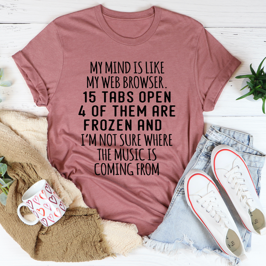 Mauve crew-neck T-shirt with quote graphic text across the chest