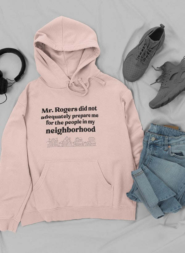 Mauve pullover hoodie with hood and drawstrings; kangaroo pocket; printed quote on chest.