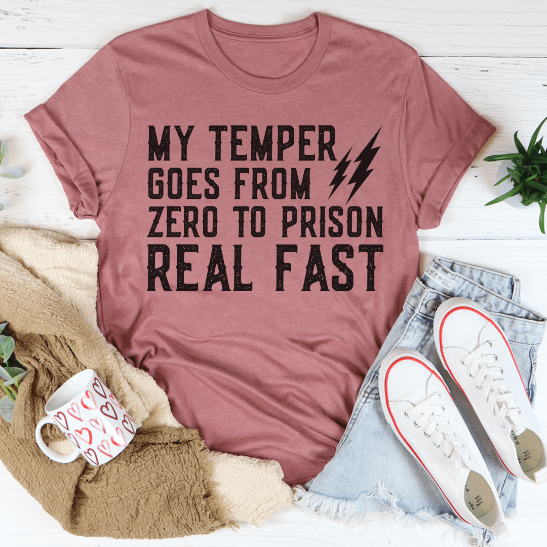 Mauve pink T-shirt with lightning slogan graphic at center