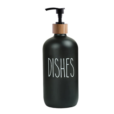 Kitchen faucet mat, dark pump bottle with soap dispenser spout and wooden collar