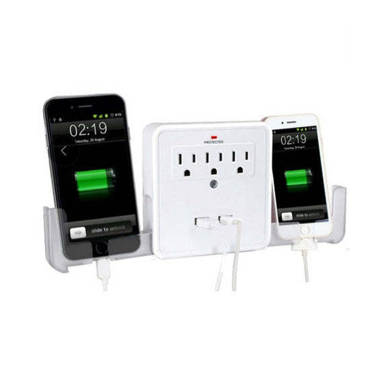 NEW! Classic Combo Wall Adapter W/3 AC Outlets W/Surge Protection And Dual USB Ports To Charge Your Gadgets - Renee Lane Company