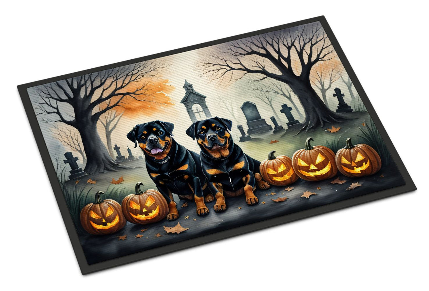 NEW Rottweiler Spooky Halloween Doormat Front Door Mat Indoor Outdoor Rugs for Entryway, Non Slip Washable Low Pile, 18H X 27W - Renee Lane Company