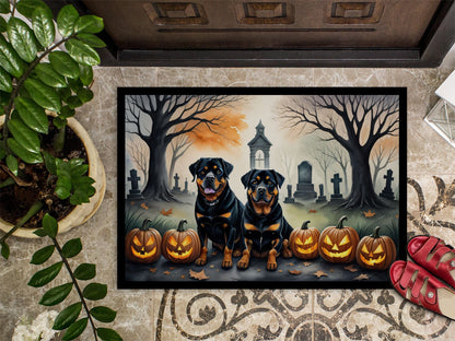 NEW Rottweiler Spooky Halloween Doormat Front Door Mat Indoor Outdoor Rugs for Entryway, Non Slip Washable Low Pile, 18H X 27W - Renee Lane Company