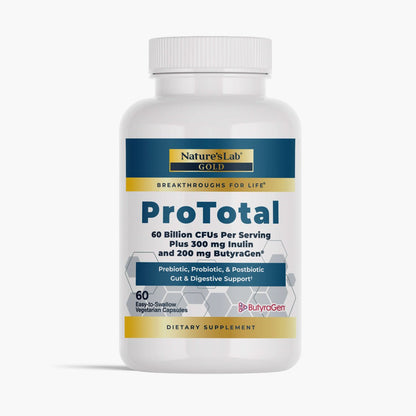 ProTotal dietary supplement bottle with gold Nature'sLab label, 60 capsules