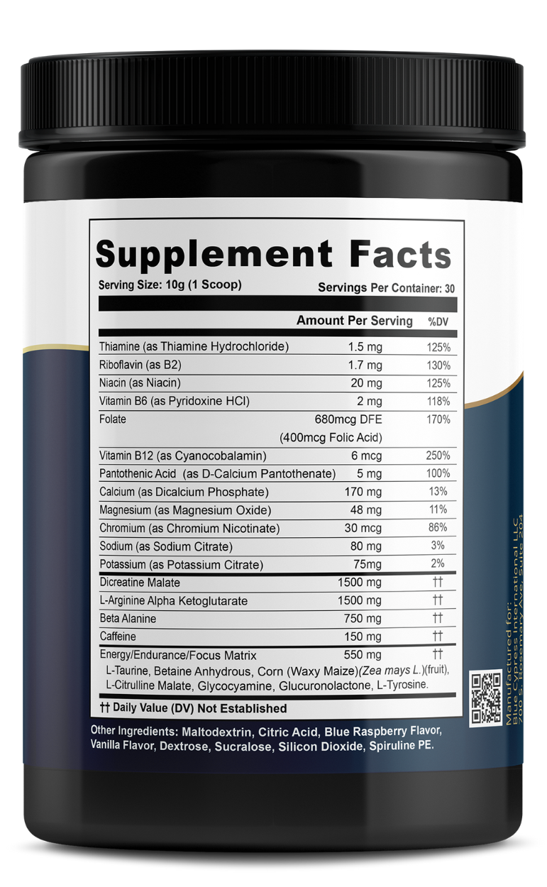 Nitric oxide booster powder mix supplement facts label on bottle back