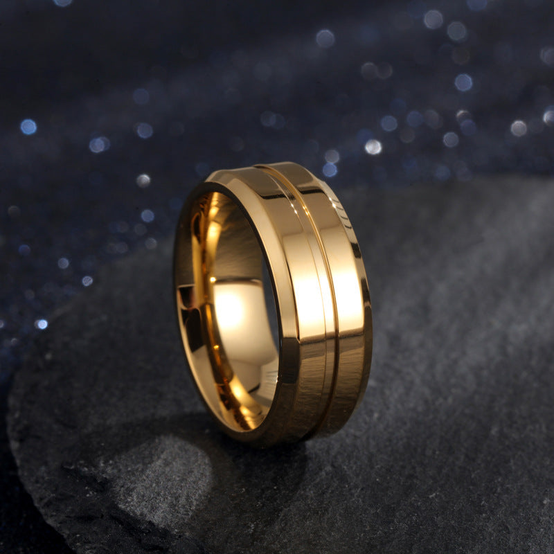 Electroplating ring in gold tone with smooth polished metal band, glossy finish
