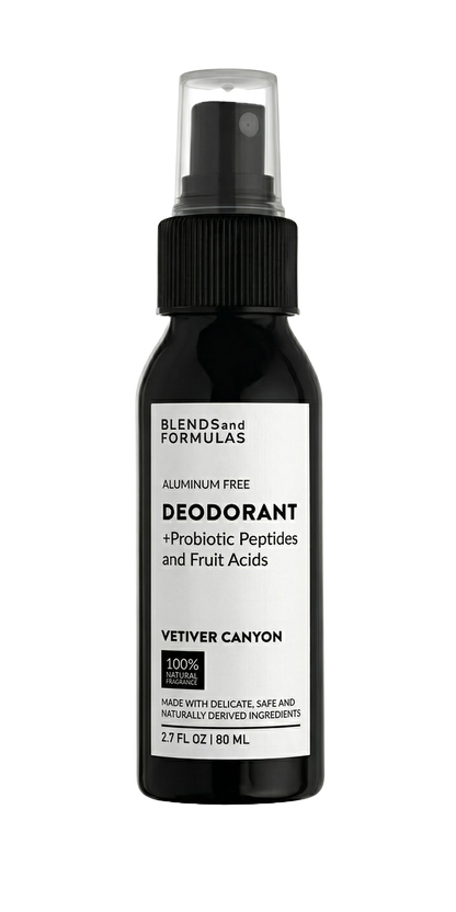 Aluminum-free deodorant spray bottle with black pump, Vetiver Canyon scent