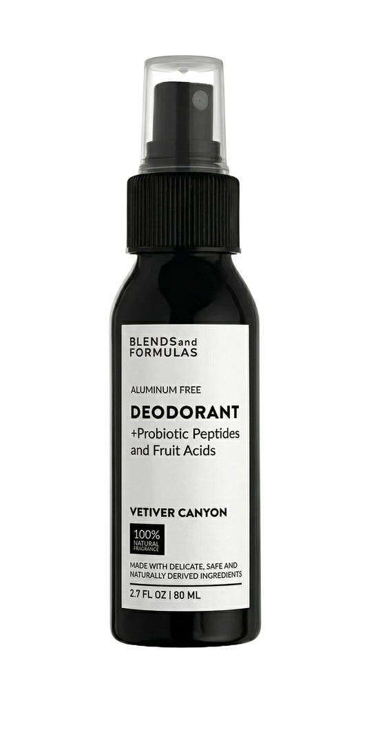 Aluminum-free deodorant spray bottle with black pump, Vetiver Canyon scent