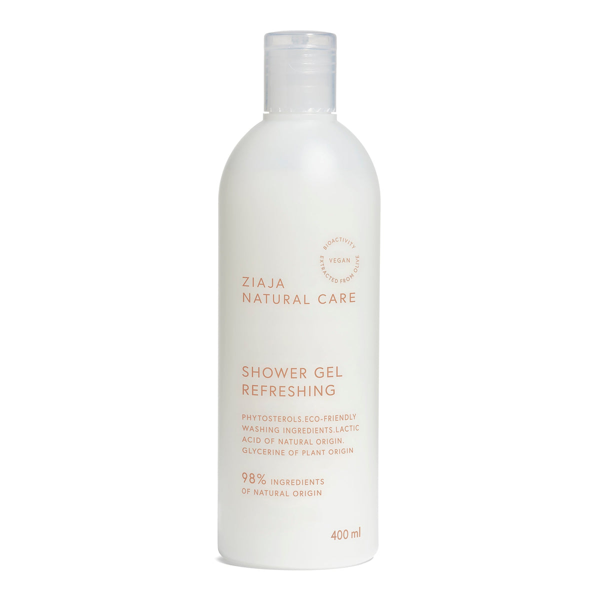 Natural Care shower gel bottle, white plastic, 400 ml