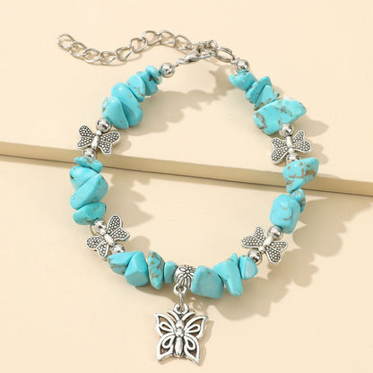 Natural Gemstone Beaded Butterfly Pendant Bracelet; Birthstone Bracelet; Friendship Bracelet St. Patrick's Day Decorations - Renee Lane Company