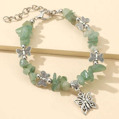 Natural Gemstone Beaded Butterfly Pendant Bracelet; Birthstone Bracelet; Friendship Bracelet St. Patrick's Day Decorations - Renee Lane Company