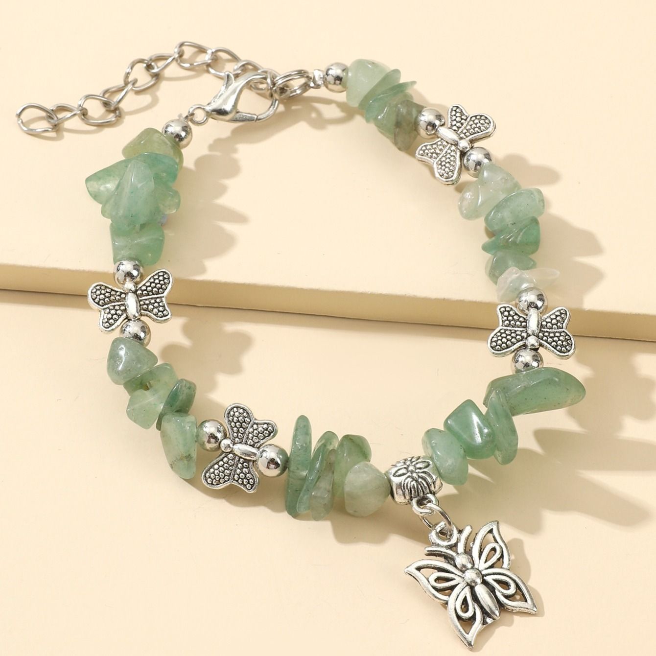 Natural Gemstone Beaded Butterfly Pendant Bracelet; Birthstone Bracelet; Friendship Bracelet St. Patrick's Day Decorations - Renee Lane Company