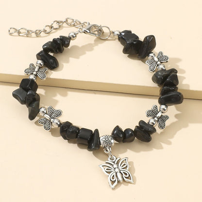 Natural Gemstone Beaded Butterfly Pendant Bracelet; Birthstone Bracelet; Friendship Bracelet St. Patrick's Day Decorations - Renee Lane Company