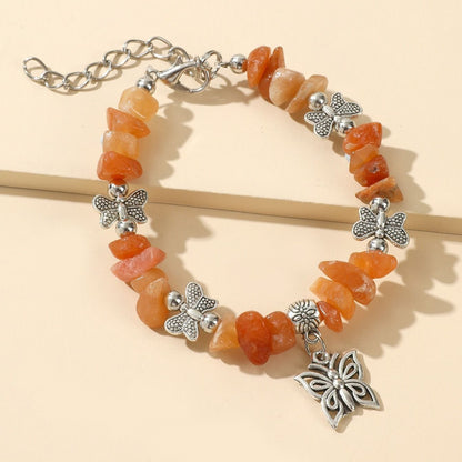Natural Gemstone Beaded Butterfly Pendant Bracelet; Birthstone Bracelet; Friendship Bracelet St. Patrick's Day Decorations - Renee Lane Company