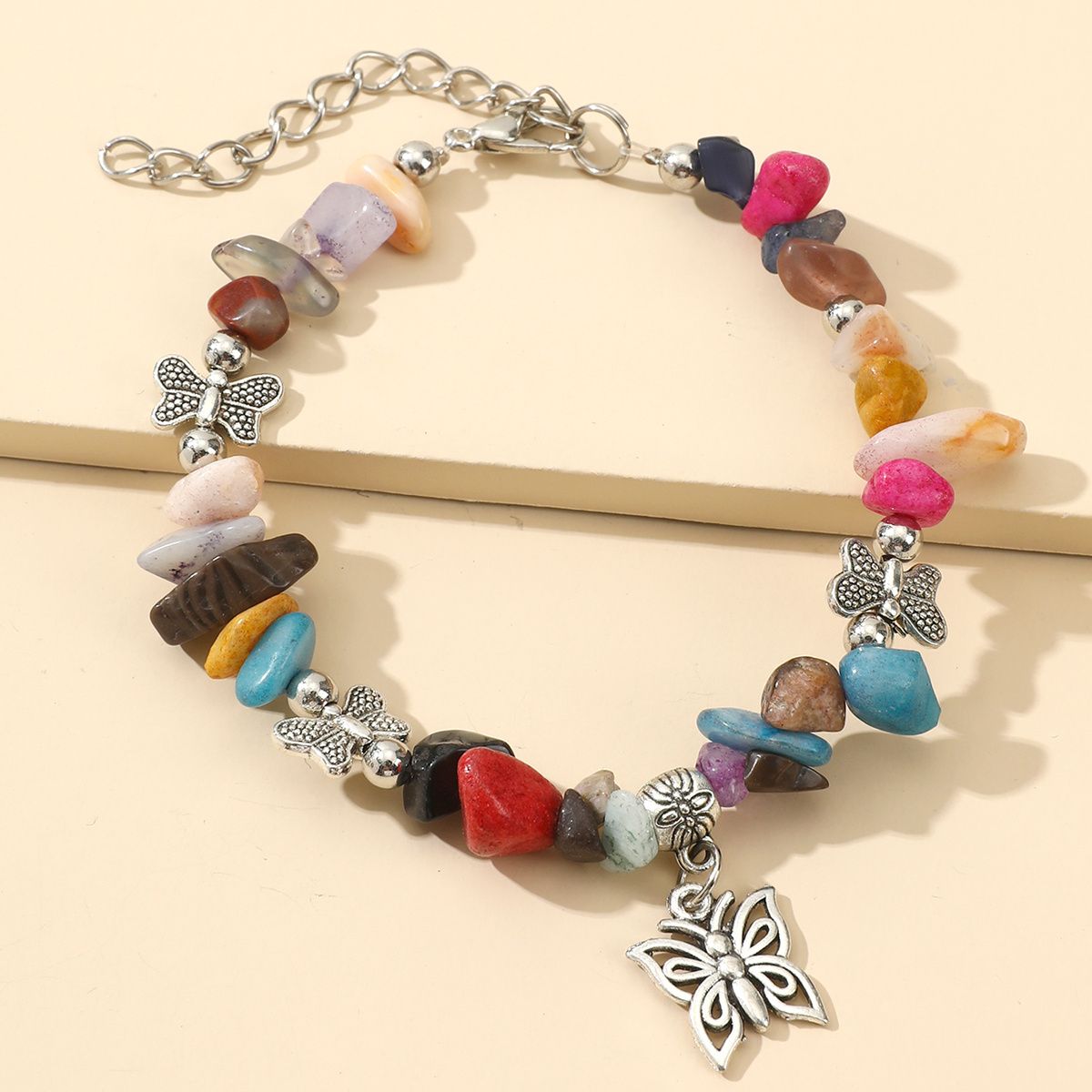 Natural Gemstone Beaded Butterfly Pendant Bracelet; Birthstone Bracelet; Friendship Bracelet St. Patrick's Day Decorations - Renee Lane Company