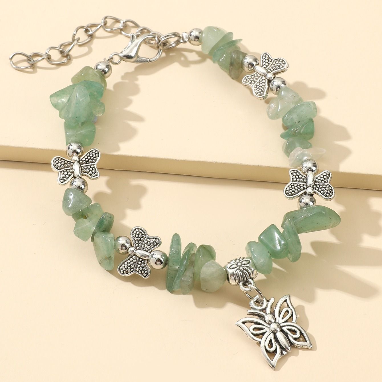 Natural Gemstone Beaded Butterfly Pendant Bracelet; Birthstone Bracelet; Friendship Bracelet St. Patrick's Day Decorations - Renee Lane Company