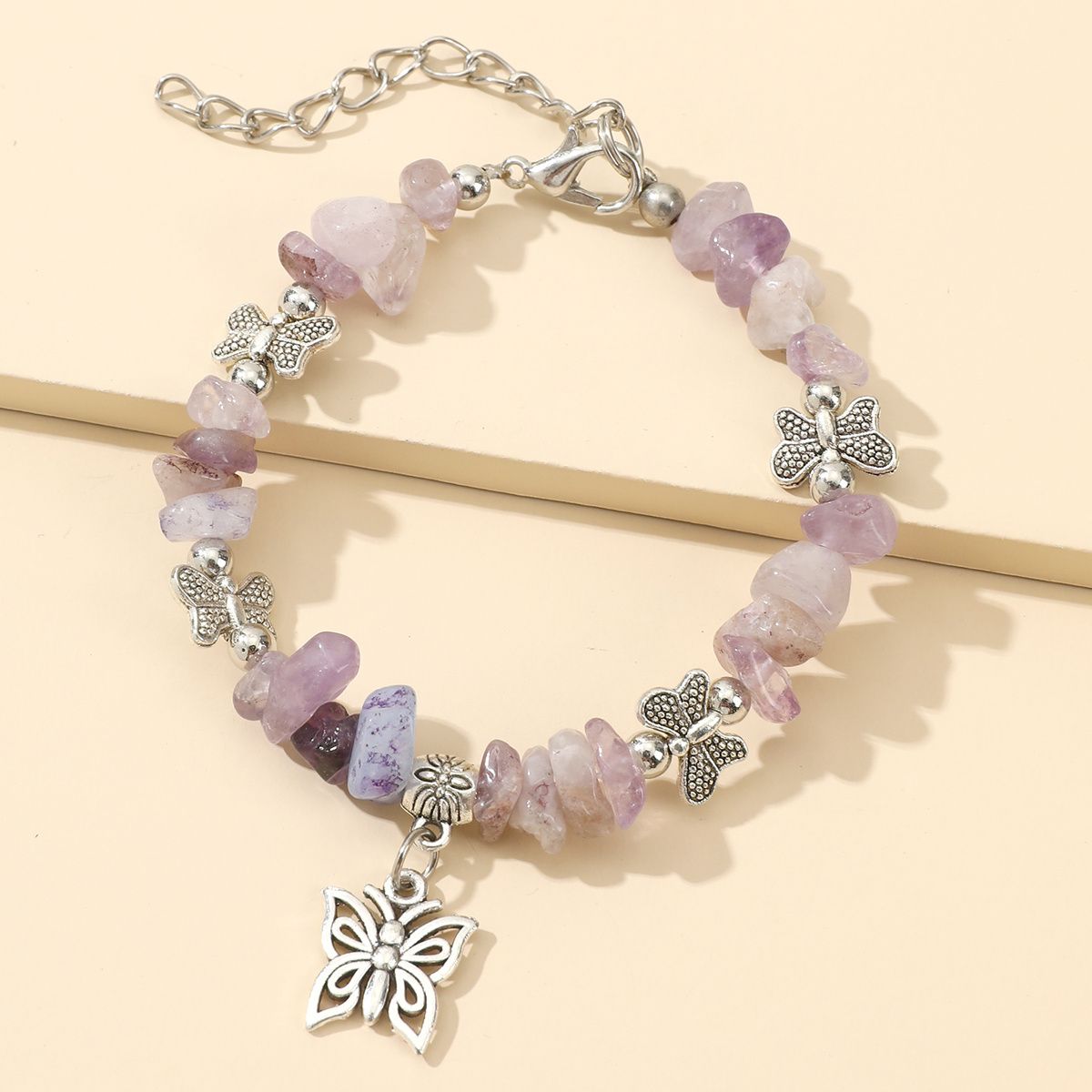 Natural Gemstone Beaded Butterfly Pendant Bracelet; Birthstone Bracelet; Friendship Bracelet St. Patrick's Day Decorations - Renee Lane Company
