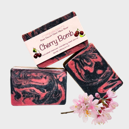 Natural Goat Milk Soap | Charcoal and Cranberry Seed Scrub | Cherry Bomb - Renee Lane Company