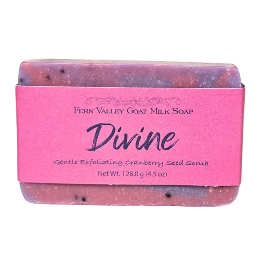 Natural Goat Milk Soap | Exfoliating Cranberry-Seed Scrub | Divine - Musky Floral Scent - Renee Lane Company