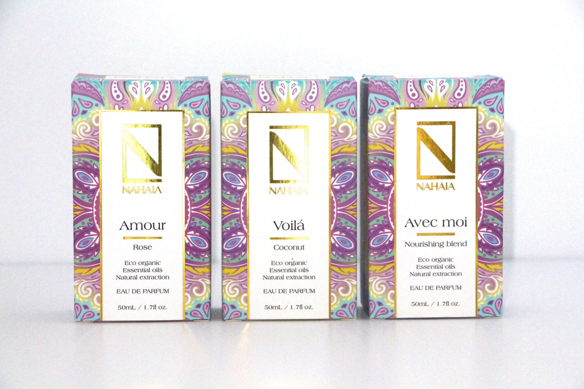 Natural Perfume Gift Set      3 × 1.76 fl oz Eau de Parfum A luxury trio of organic essential oil perfumes: Nourishing Blend, Rose, and Coconut. Natural, non-synthetic, sensual, and uplifting. - Renee Lane Company