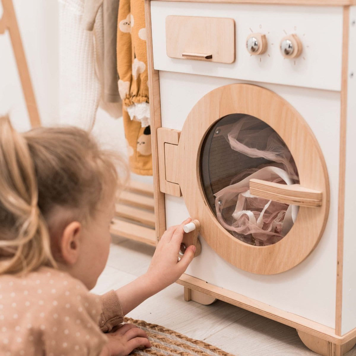 Natural Wooden Toy Washing Machine - Renee Lane Company