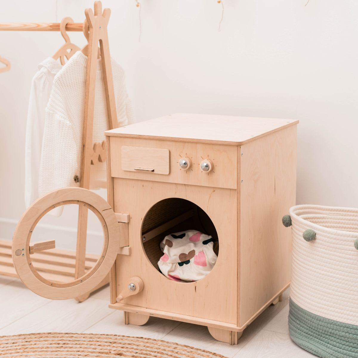 Natural Wooden Toy Washing Machine - Renee Lane Company