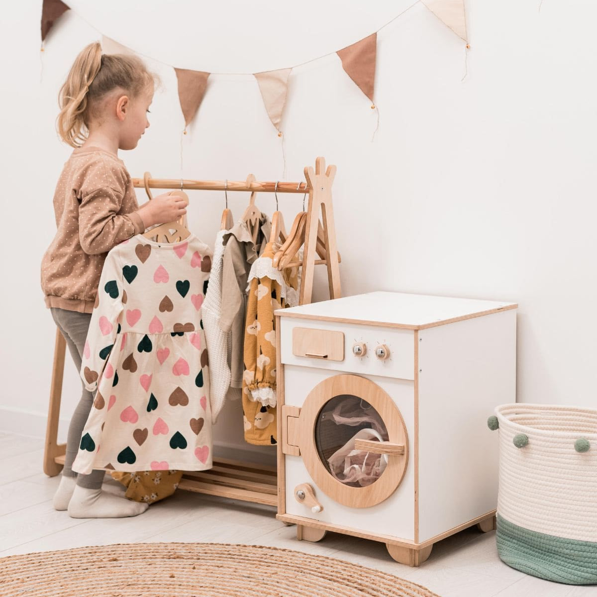 Natural Wooden Toy Washing Machine - Renee Lane Company