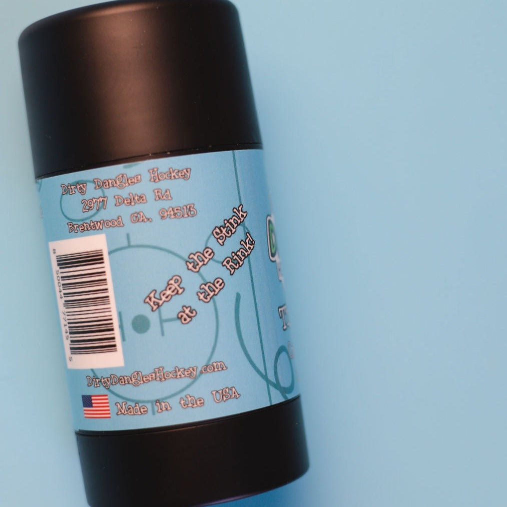 Deodorant stick bottle back view with barcode and printed product text.