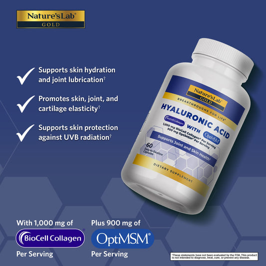 Nature's Lab Hyaluronic Acid with BioCell Collagen® & MSM - 60 Capsules - Renee Lane Company