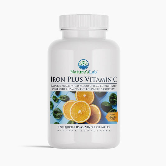 Nature's Lab Iron Plus Vitamin C Fast Melt Tablets - 120 Tablets - Renee Lane Company