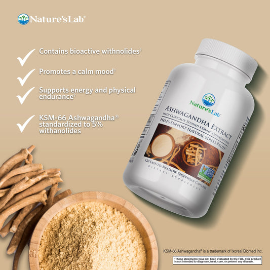 Nature's Lab KSM-66® Ashwagandha Extract - 120 Capsules - Renee Lane Company