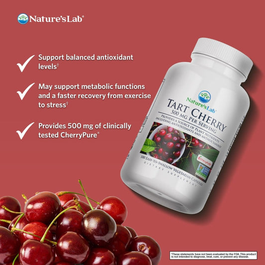 Nature's Lab Tart Cherry 500 mg - 180 Capsules - Renee Lane Company