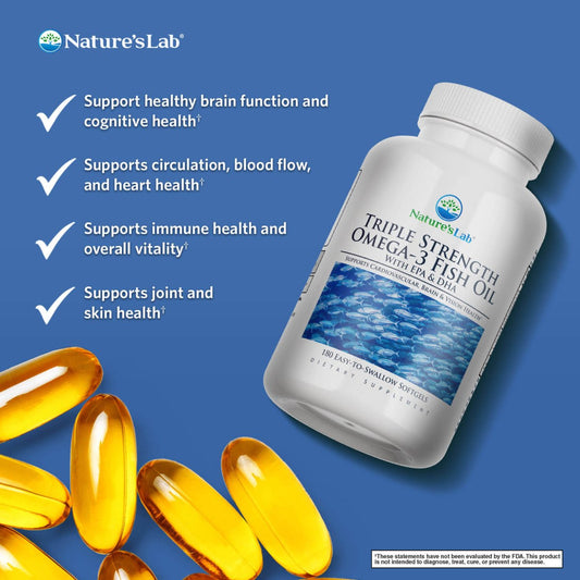 Nature's Lab Triple Strength Omega-3 Fish Oil with EPA & DHA - 180 Softgels - Renee Lane Company