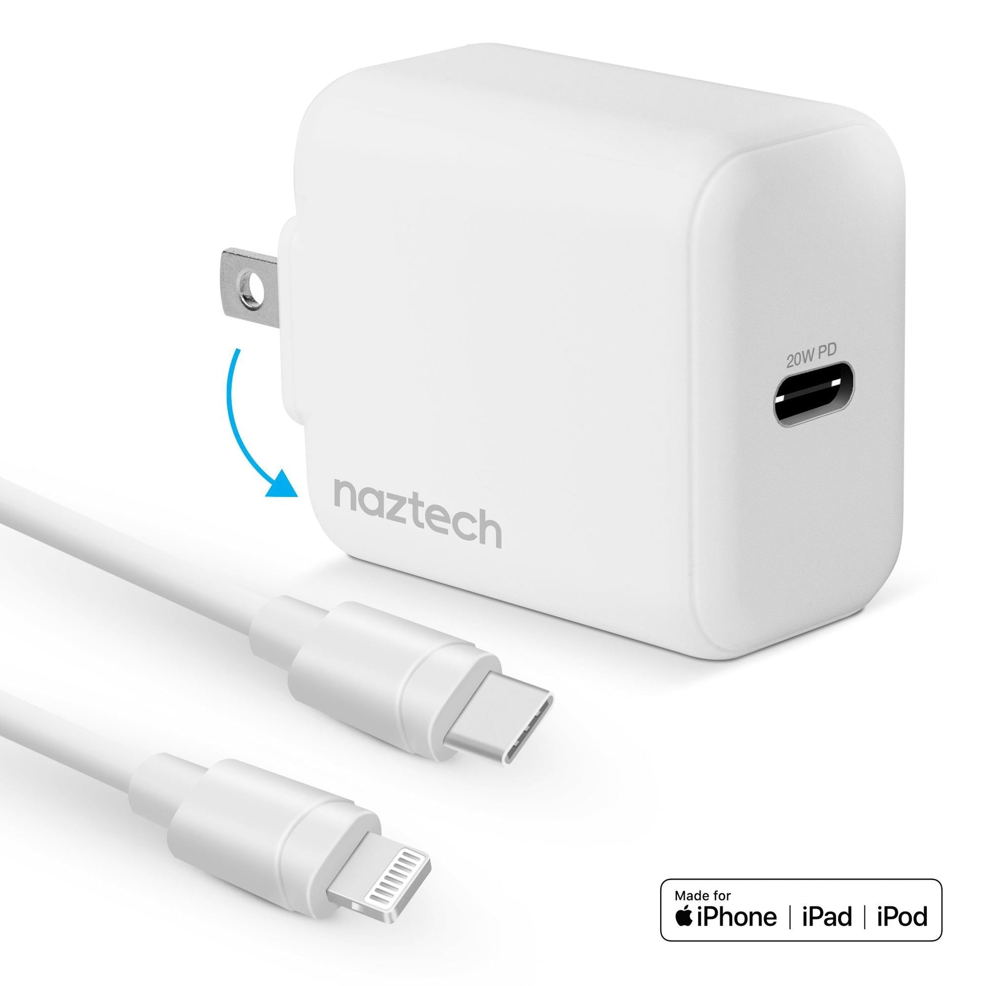 Naztech 20W PD Wall Charger + USB-C to Lightning 4ft Cable - Renee Lane Company