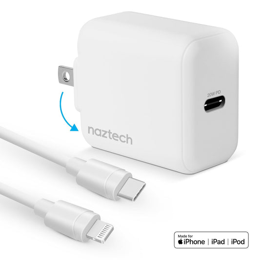 Naztech 20W PD Wall Charger + USB-C to Lightning 4ft Cable - Renee Lane Company