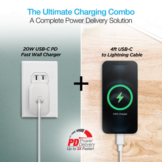 Naztech 20W PD Wall Charger + USB-C to Lightning 4ft Cable - Renee Lane Company