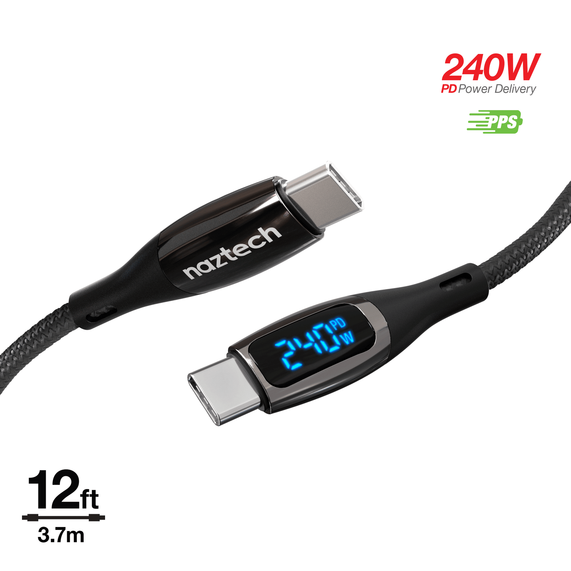 Naztech DigiWATT USB-C to USB-C Digital LED Cable 12ft - Renee Lane Company