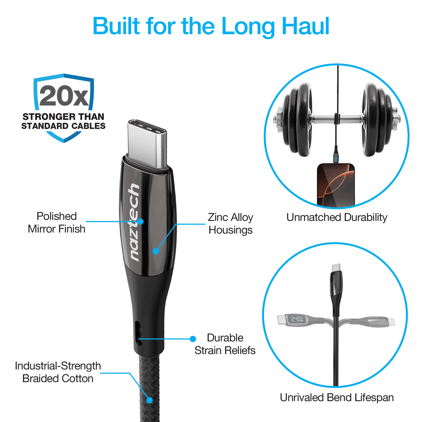 Naztech DigiWATT USB-C to USB-C Digital LED Cable 12ft - Renee Lane Company