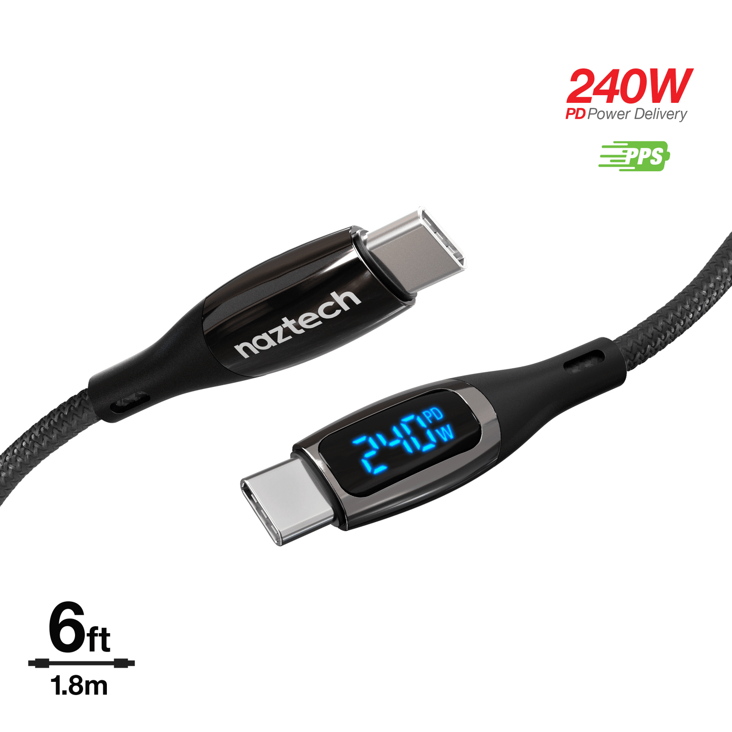 Naztech DigiWATT USB-C to USB-C Digital LED Cable 6ft - Renee Lane Company
