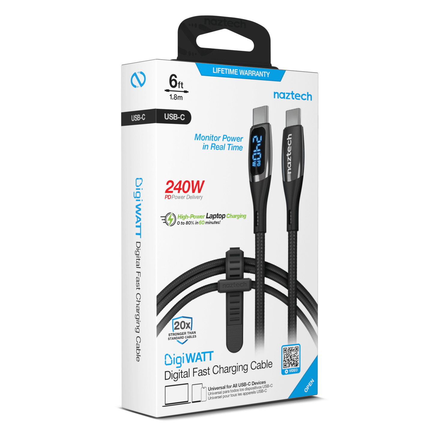 Naztech DigiWATT USB-C to USB-C Digital LED Cable 6ft - Renee Lane Company
