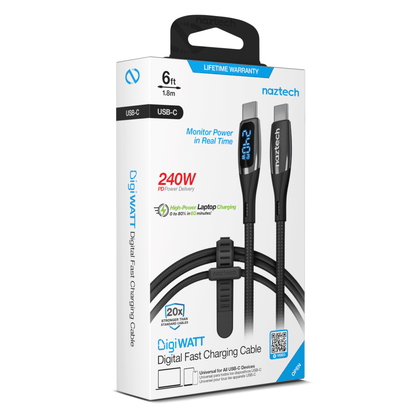 Naztech DigiWATT USB-C to USB-C Digital LED Cable 6ft - Renee Lane Company