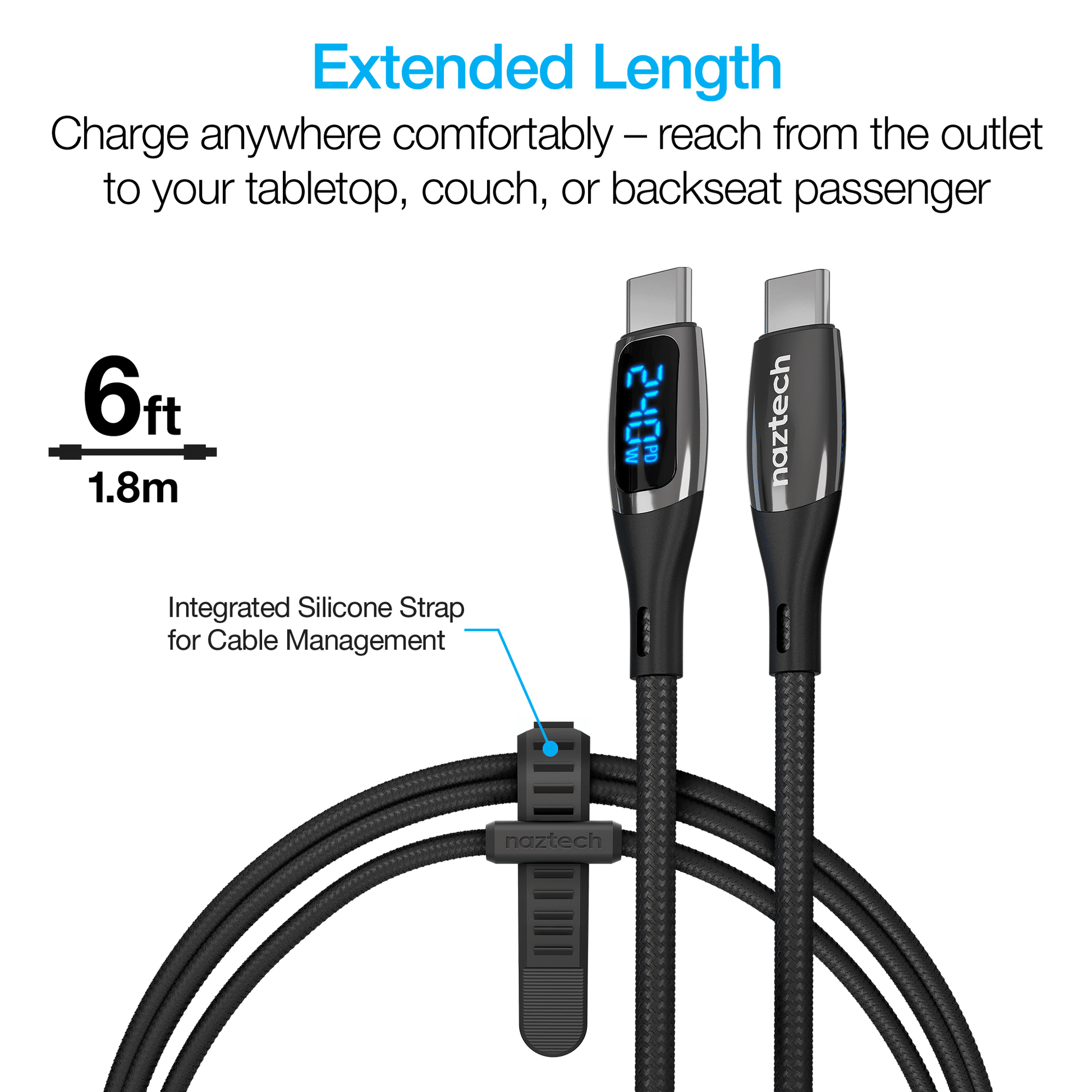 Naztech DigiWATT USB-C to USB-C Digital LED Cable 6ft - Renee Lane Company