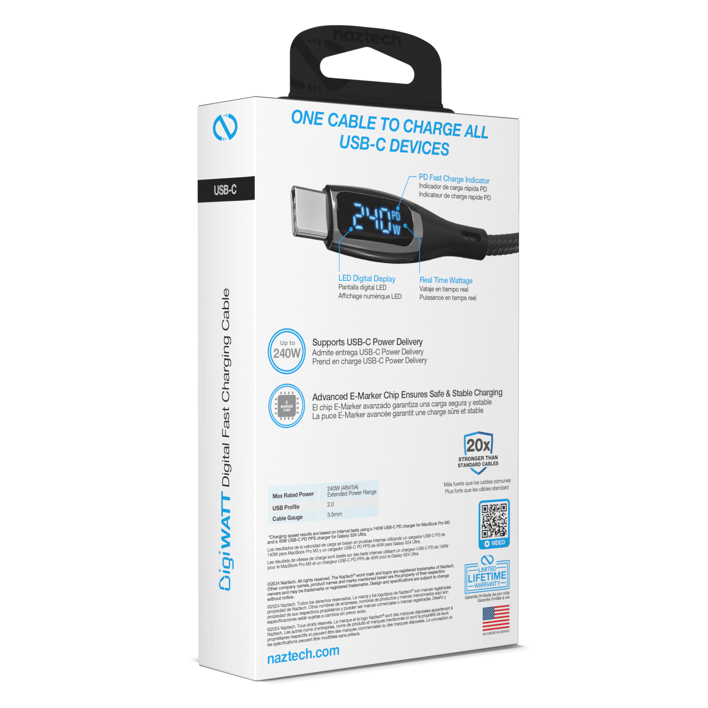 Naztech DigiWATT USB-C to USB-C Digital LED Cable 6ft - Renee Lane Company