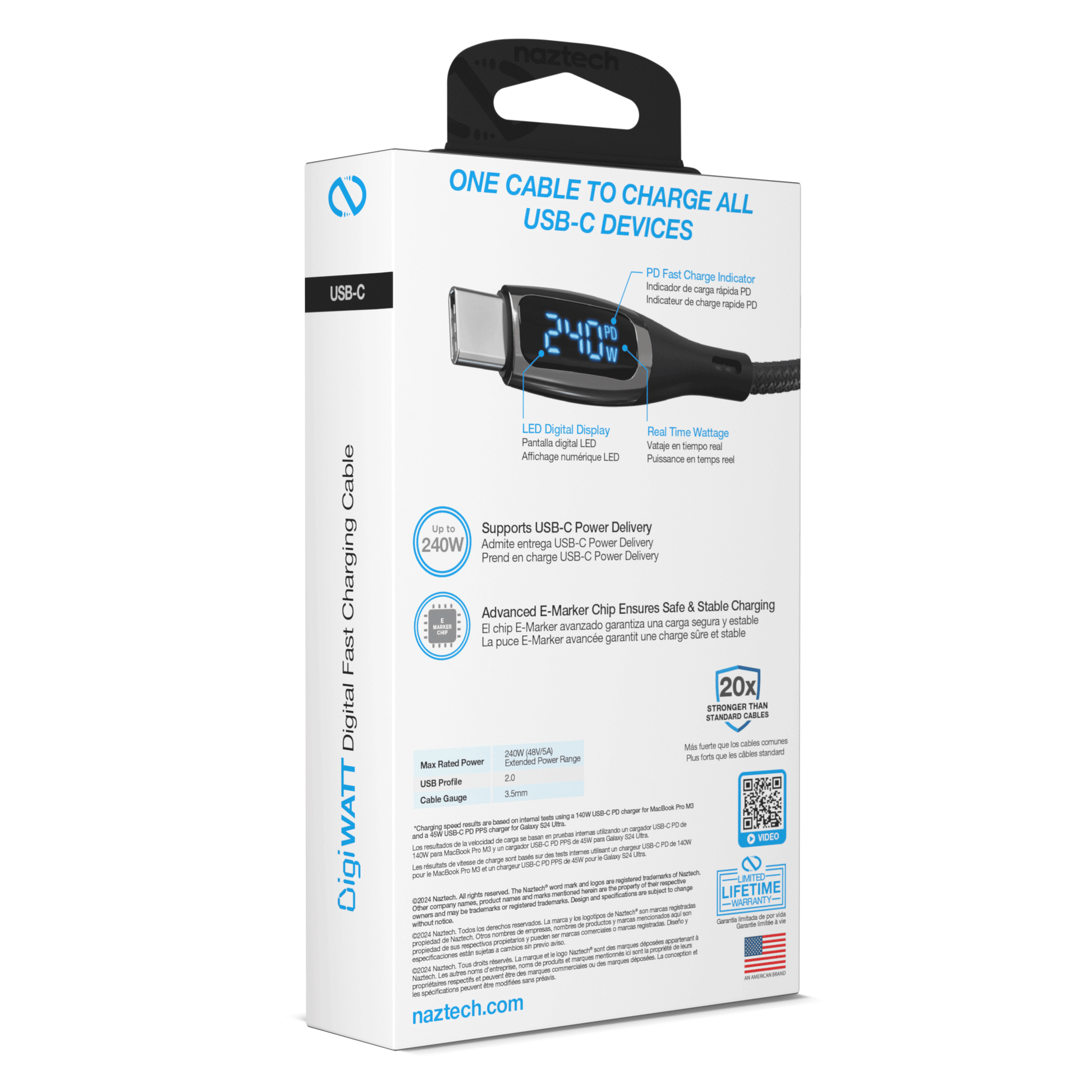 Naztech DigiWATT USB-C to USB-C Digital LED Cable 6ft - Renee Lane Company