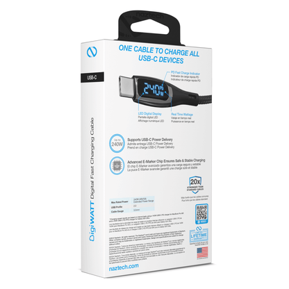 Naztech DigiWATT USB-C to USB-C Digital LED Cable 6ft - Renee Lane Company