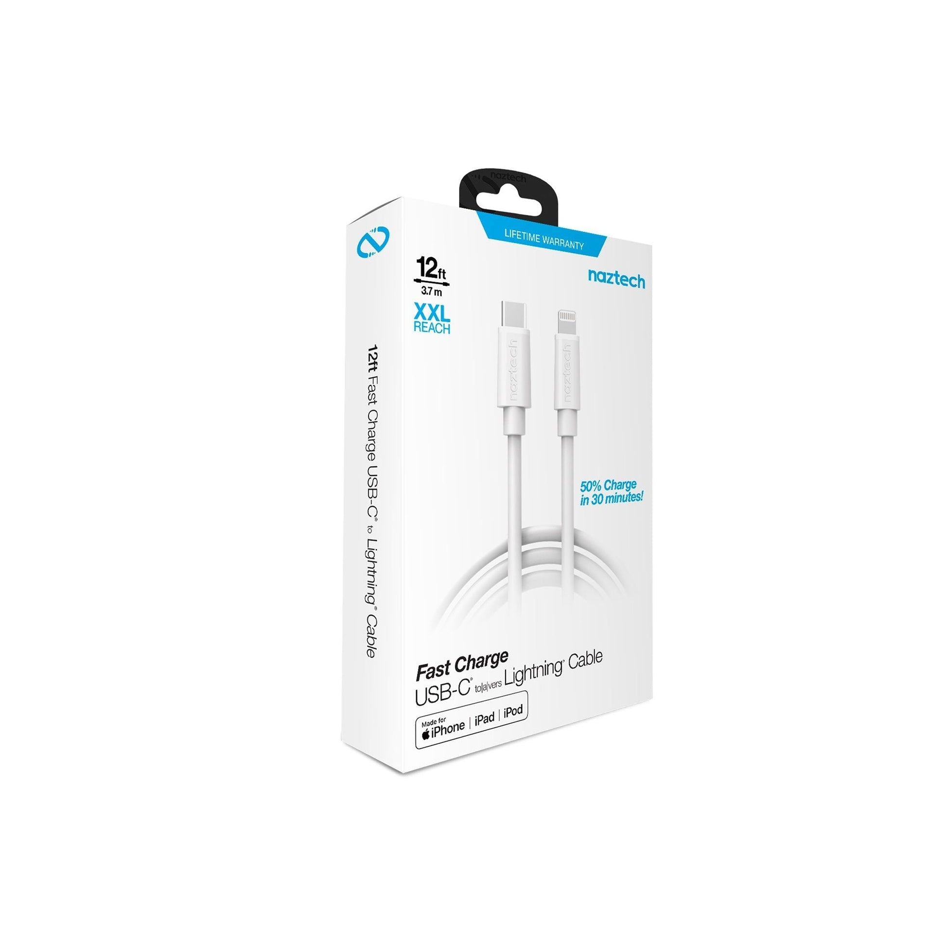 Naztech Fast Charge USB-C to MFi Lightning Cable 12ft - Renee Lane Company